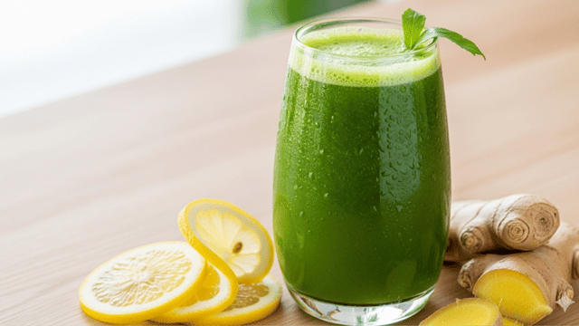 Constipation relief juice with apple, spinach, lemon, and ginger